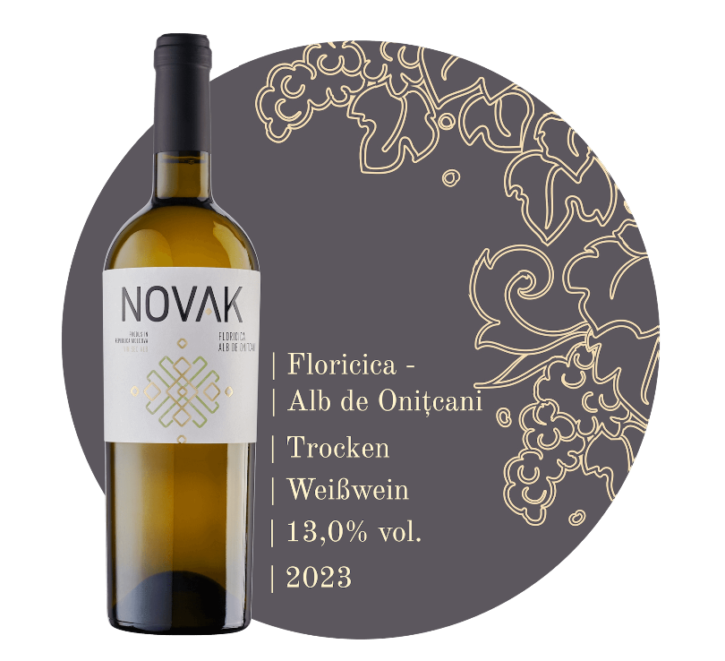 Floricica & Alb de Onițcani von Novak – moldawischer Weißwein, Flaschenfoto