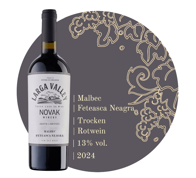 Flasche Malbec & Fetească Neagră Larga Valley von Novak Winery, Rotwein aus Moldawien, trocken, Cuvée 