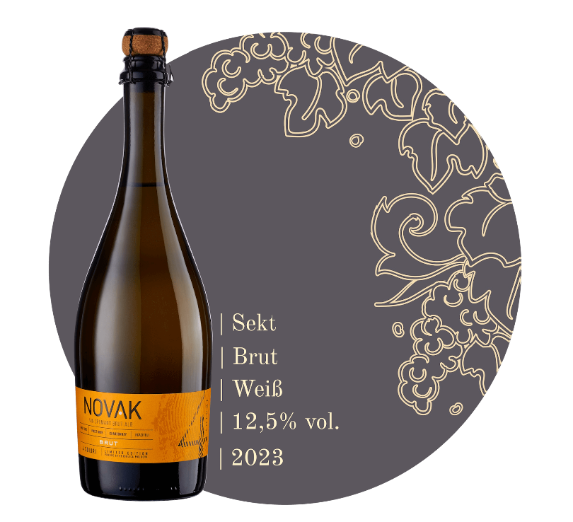 Flasche Novak Sparkling White Brut „4 Soiuri“ 2023 – Schaumwein aus Moldawien, Sekt aus Pinot Gris, Pinot Noir, Chardonnay, Rkatsiteli